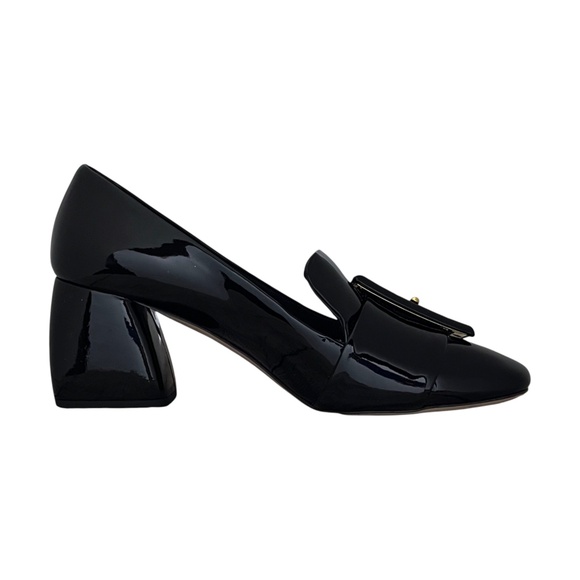 Miu Miu Womens Black Patent Leather Big Buckle Block Heel Loafers Shoes 37, US 7 - Picture 4 of 11